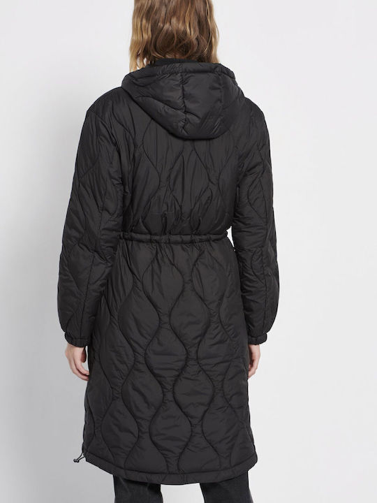 Women's Short Puffer Jacket for Winter with Detachable Hood Black