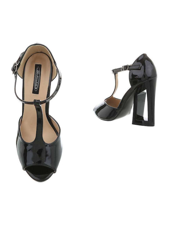 LD shoes Patent Leather Women's Sandals Black with High Heel