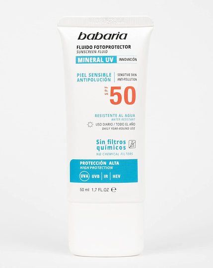 Babaria Mineral Loțiune Cu Protecție Solara Fără Culoare Waterproof Pentru Față SPF50 50ml