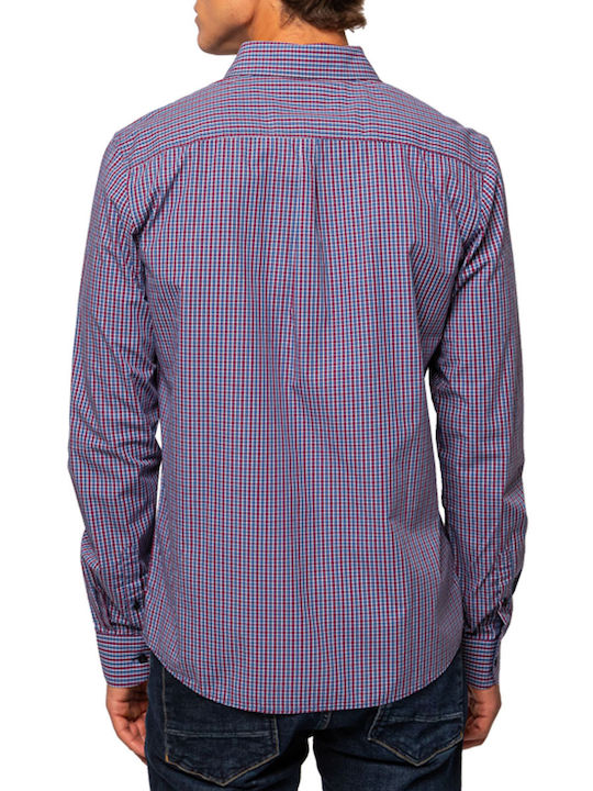 Heavy Tools Men's Shirt Long Sleeve Cotton Checked Red.