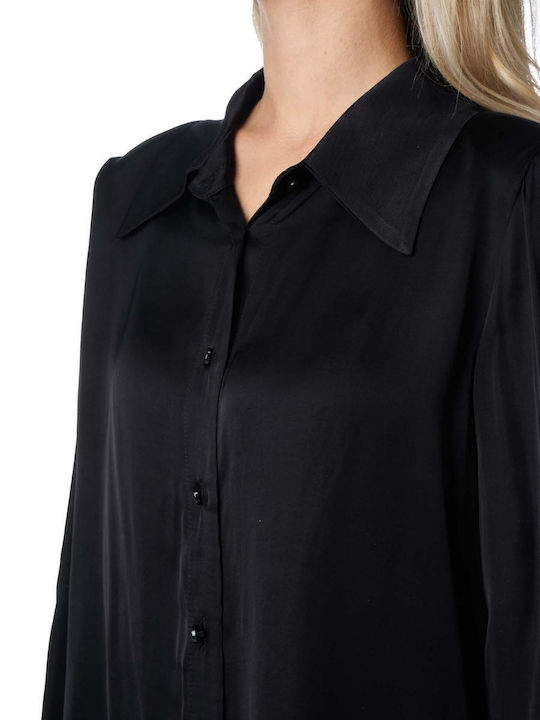 Women's Satin Long Sleeve Shirt Black