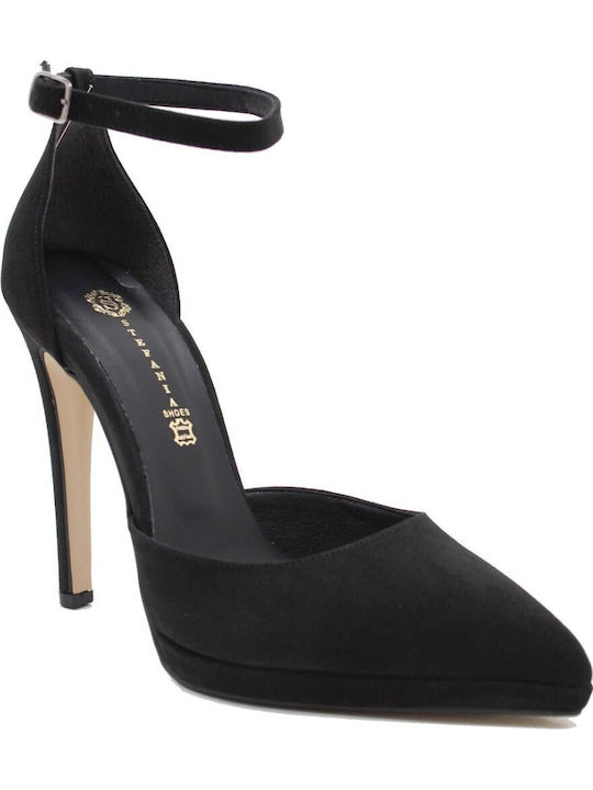 Stefania Suede Black Heels Γυναικείες