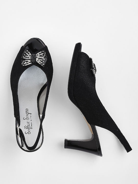 Leder Pumps mit mittelhohem Absatz Schwarz
