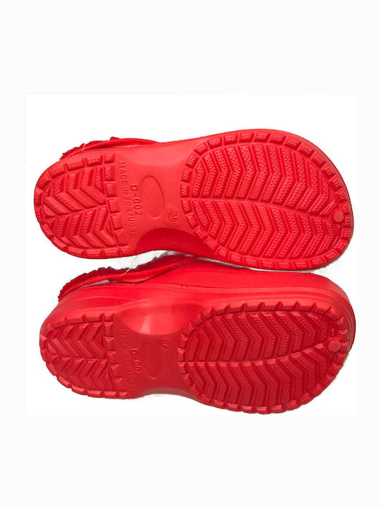 Men's Printed Slippers with Fur Red