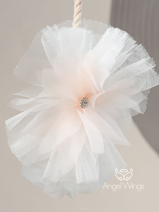 Angel Wings Ecru Baptism Clothes Set with Hair Accessories and Tulle Dress 2 Pieces