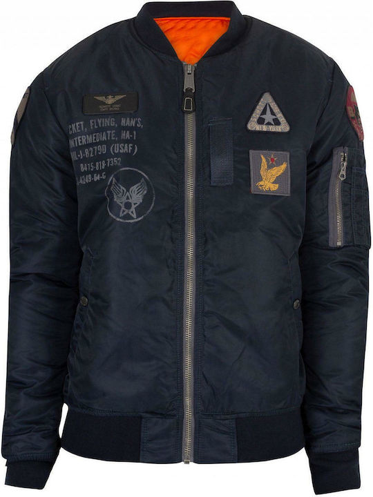 Schott NYC Ανδρικό Χειμωνιάτικο Μπουφάν Bomber Navy Μπλε