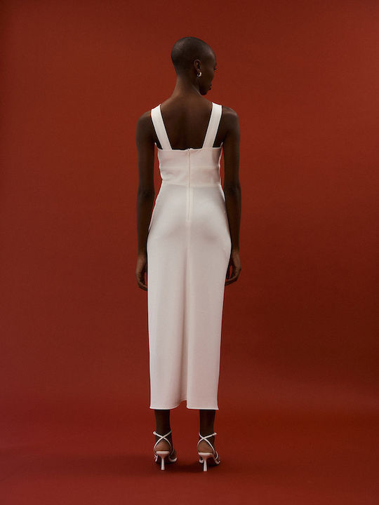 Summer Midi Evening Dress with Tearing White