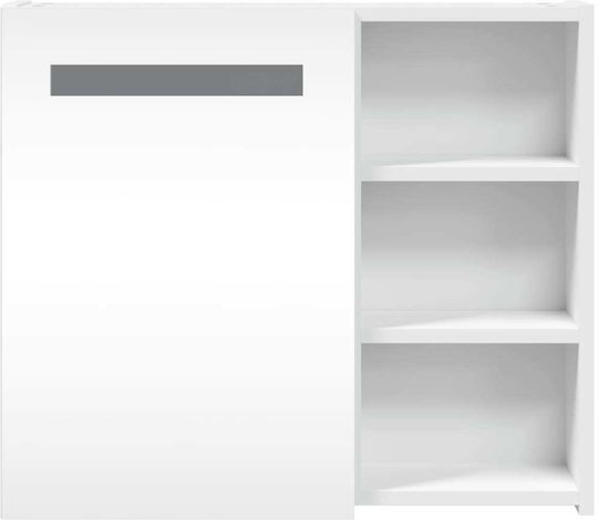 vidaXL Банско Огледало LED с Рафт & Шкаф 60x13см Бял