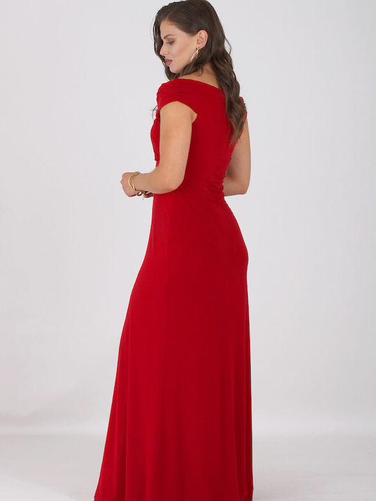 Love Me Apparel Maxi Evening Dress with Slit Red