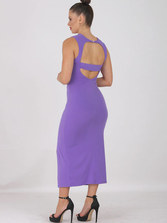 Love Me Apparel Midi Evening Dress with Slit Purple