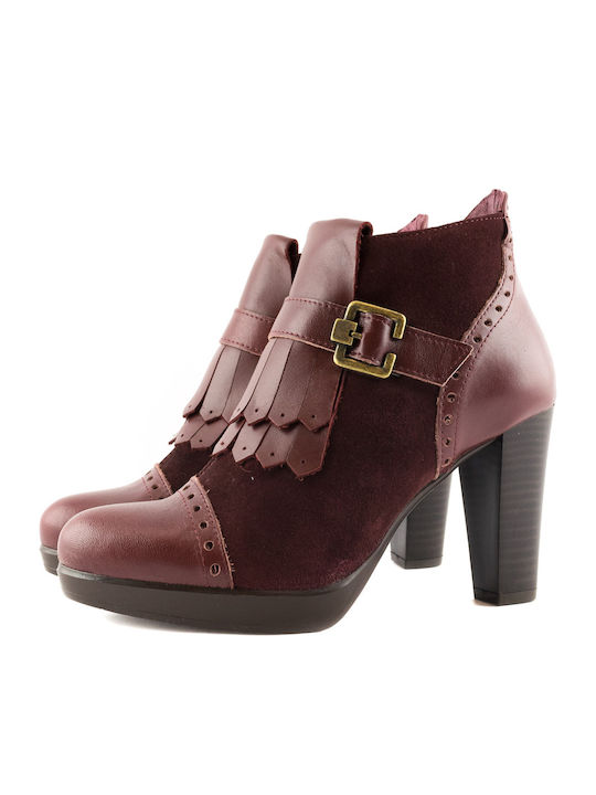 Patricia Miller Leather Women's Chelsea Boots with High Heel Burgundy