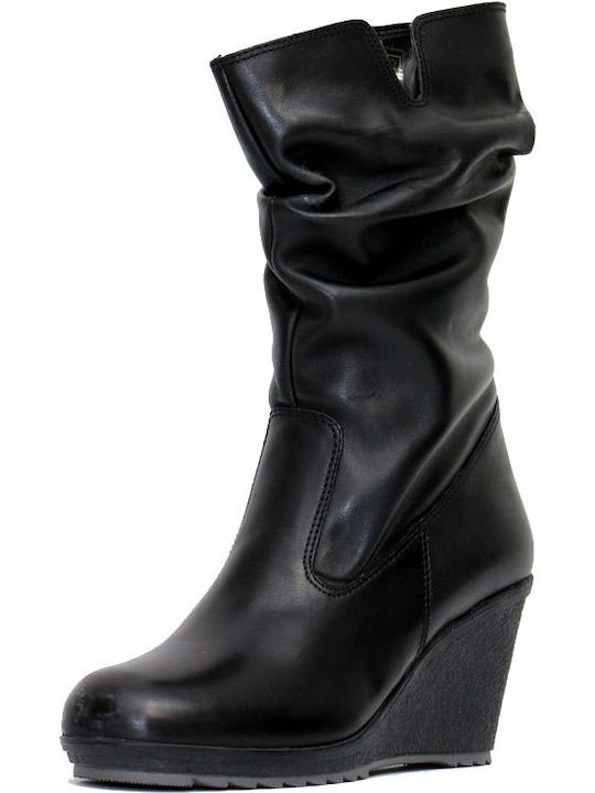 Member Leather Women's Ankle Boots with High Heel Black