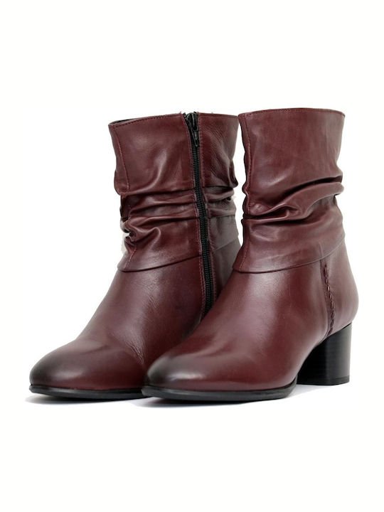 Wikers A-60022 Leather Women's Ankle Boots Burgundy