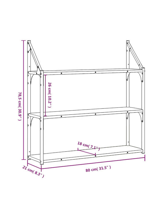 Grey Sonoma Wall Shelf 80x21x78.5cm