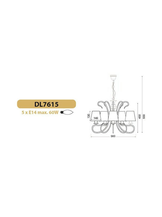 Aca Dijon Chandelier Lampshade 5xE14 White 93cm DL7615