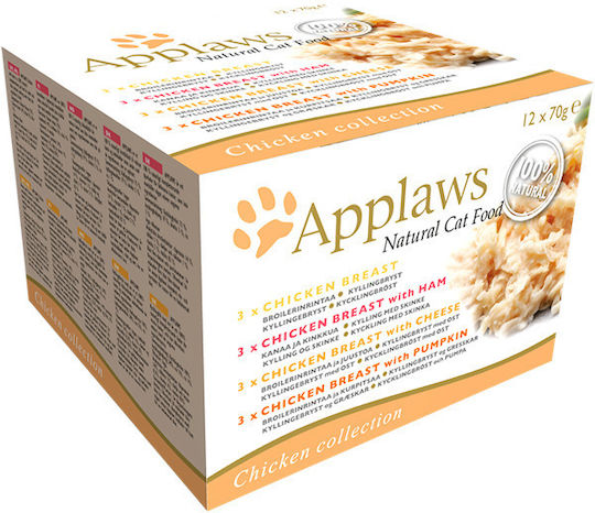 Applaws Multi Packs Chicken Deluxe Wet Food for Adult Cats in Cans with Pumpkin and Chicken 12x70gr