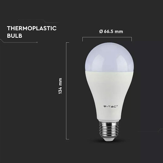 V-TAC Vt-2017 Λάμπα LED 17W 134mm για Ντουί E27 και Σχήμα A65 Ψυχρό Λευκό 1710lm