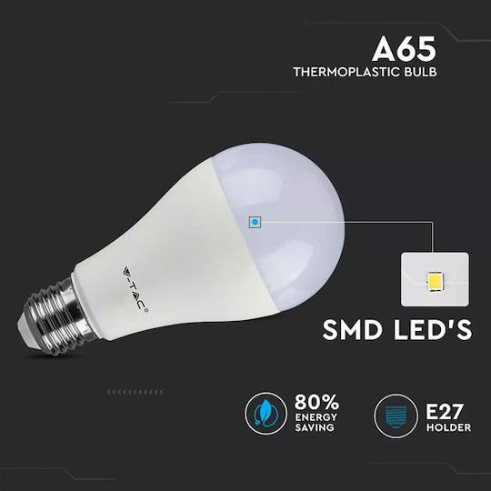 V-TAC Vt-2017 Λάμπα LED 17W 134mm για Ντουί E27 και Σχήμα A65 Ψυχρό Λευκό 1710lm