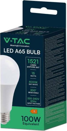 V-TAC Λάμπα LED 15W 134mm για Ντουί E27 και Σχήμα A65 Φυσικό Λευκό 1521lm