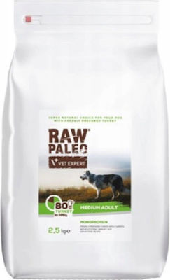 VetExpert Raw Paleo Adult Medium 2.5kg Dry Food Grain Free for Adult Dogs of Medium Breeds with Turkey