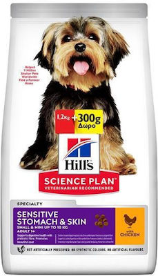 Hill's Science Plan Sensitive Stomach & Skin 1.2kg Dry Food for Adult Dogs of Small Breeds with Chicken and Rice