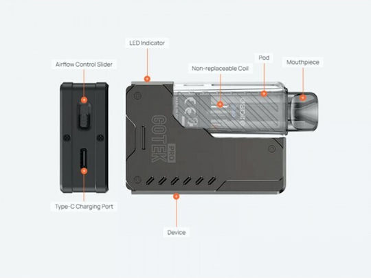 Aspire Gotek Pro Pod Kit 2ml με Ενσωματωμένη Μπαταρία 1500mAh Stainless Steel