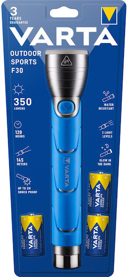 Varta Flashlight LED IPX4 with Maximum Brightness 350lm Blue