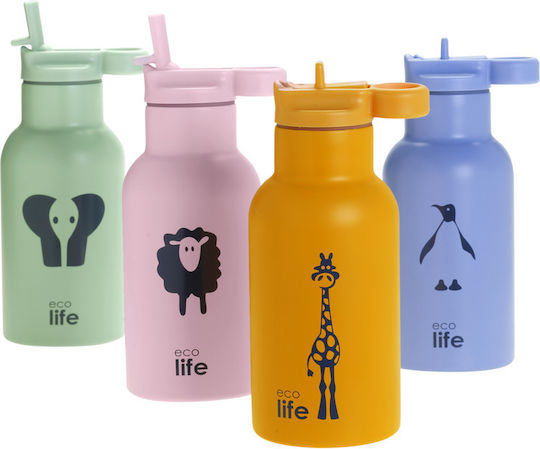 Ecolife Animal Kids Water Bottle Thermos Stainless Steel with Straw Elephant 350ml