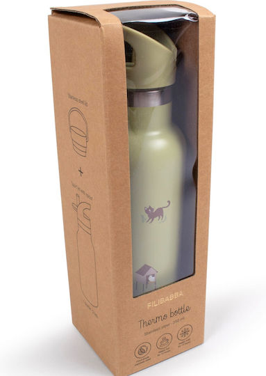 Filibabba Kids Water Bottle Stainless Steel with Straw Green 350ml