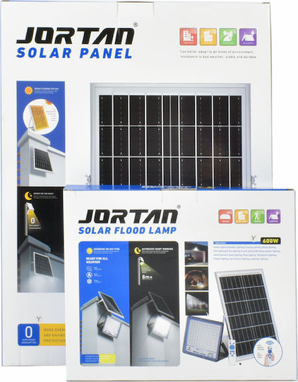 Jortan Στεγανός Ηλιακός Προβολέας LED 600W Ψυχρό Λευκό 6500K με Τηλεχειριστήριο IP66