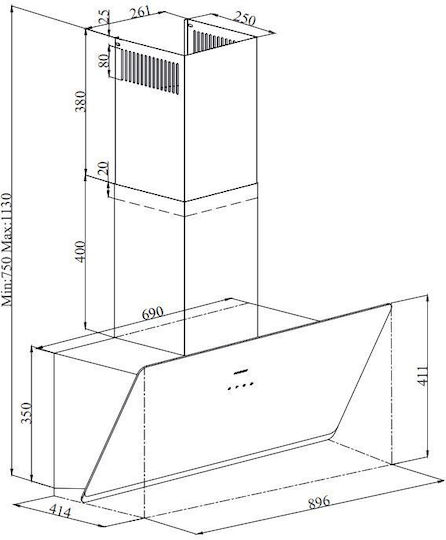 Davoline Shape Chimney Vent Hood 90cm Black