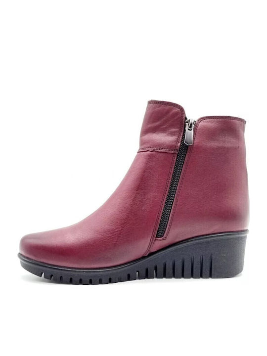 Leder Stiefeletten Damen Burgundisch
