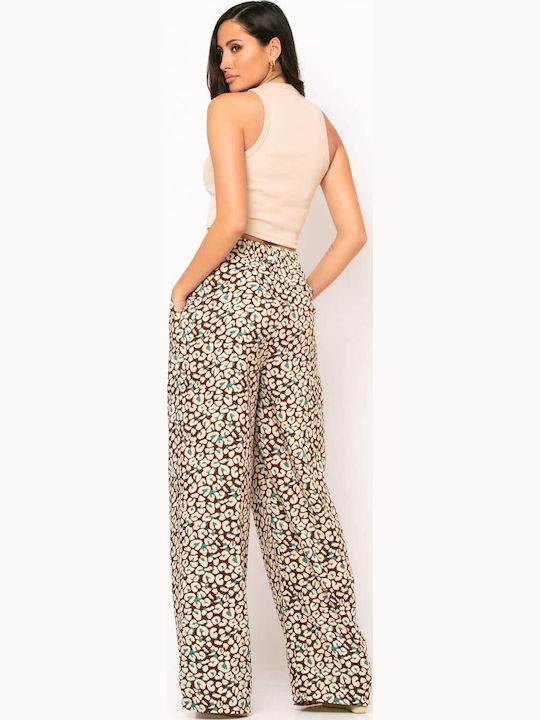 Women's High-waisted Fabric Trousers Brown