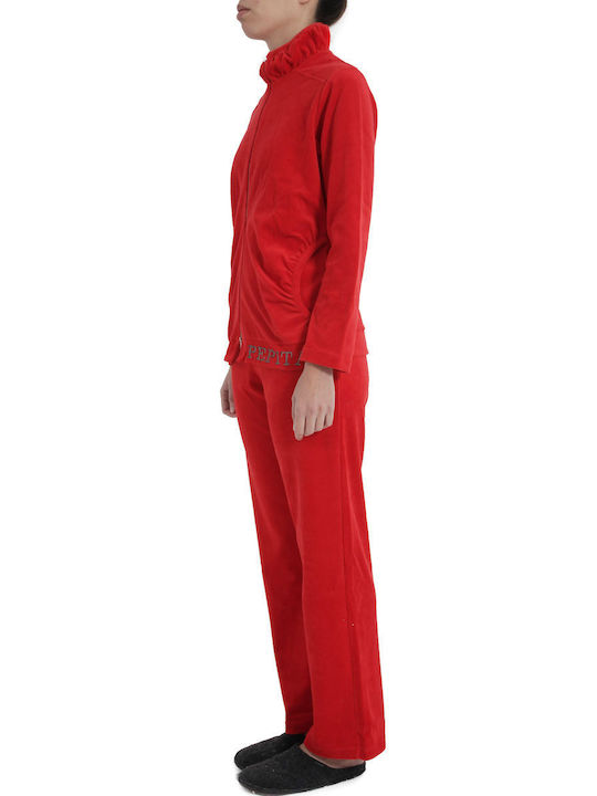 Pepita Winter Women's Pyjama Set Velvet Rubino