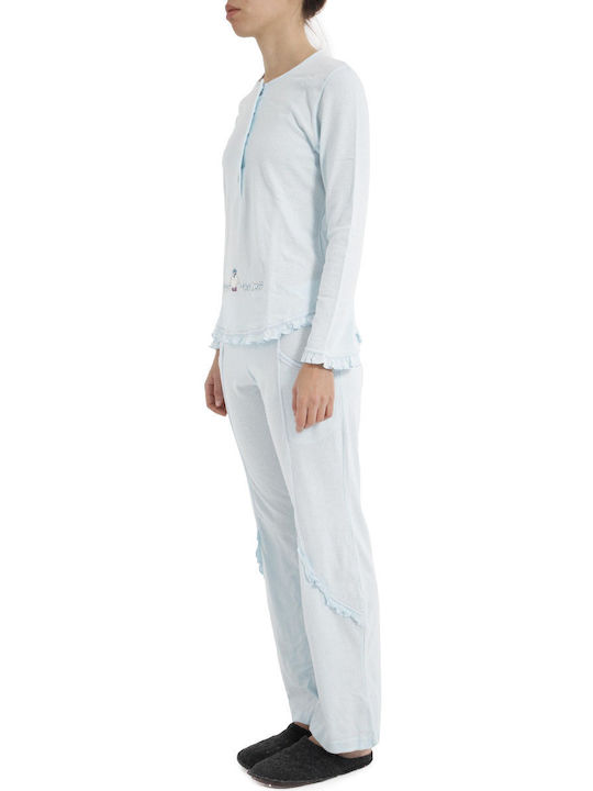 Pepita Winter Damen Pyjama-Set Baumwolle Hellblau