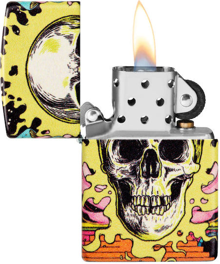 Zippo Brichetă Flacără Skull Verde Culoare Full Face