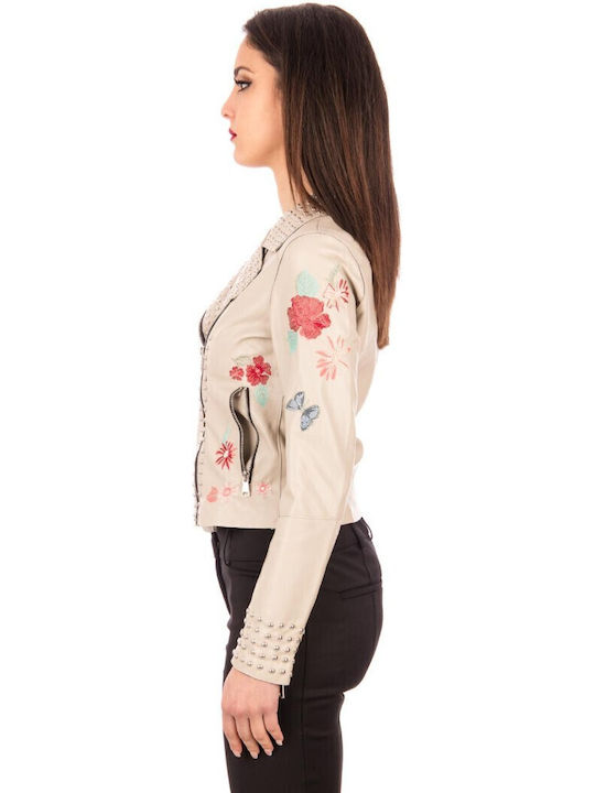 Women's Short Puffer Jacket for Winter Beige