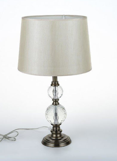 Karvounis Metal Table Lamp for Socket E27 with White Shade and Silver Base