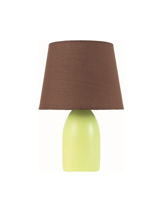 ARlight Stoff Tischlampe für Fassung E14 mit Braun Schirm und Grün Basis