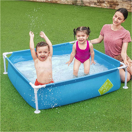 Bestway Παιδική Τετράγωνη Πισίνα PVC 365lt με Μεταλλικό Σκελετό 122x122x30.5εκ. Μπλε