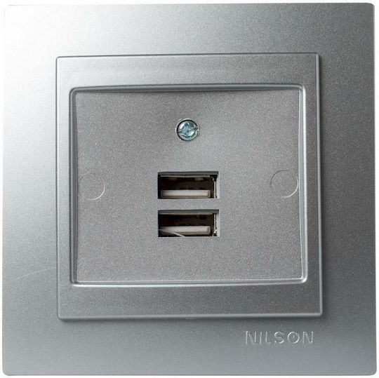Geyer Nilson Мортис Електрически Контакт с 2 USB Порта Сребрист