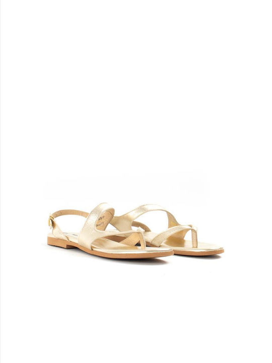 New Matic Leder Damen Flache Sandalen in Gold Farbe