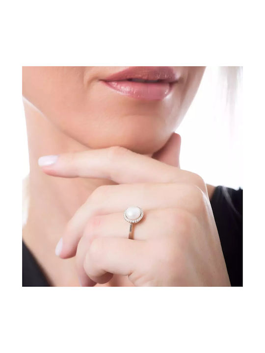 Oxzen Women's Silver Ring Μονόπετρο with Pearl