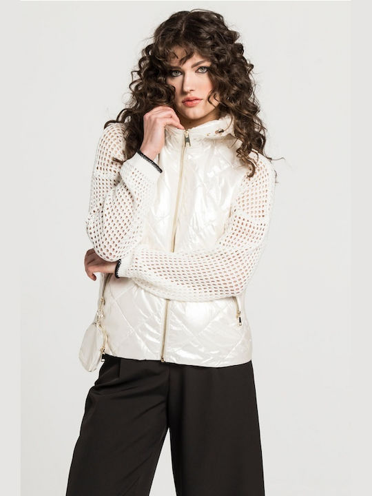 Matis Fashion Scurt Jachetă de femei Fără mâneci Puffer Impermeabilă și antivant Bej