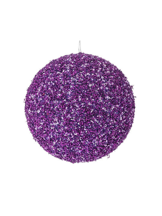 Hanging Ball Ornament Plastic Purple with Glitter