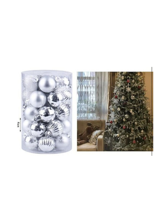 Christmas Plastic Ball Ornament Silver 4cm 34pcs