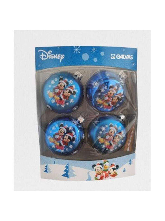 Disney Mickey & Friends Ornament de Crăciun Bilă Albastru cu Pulbere de Aur cu Paiete 7.5buc Set 4buc