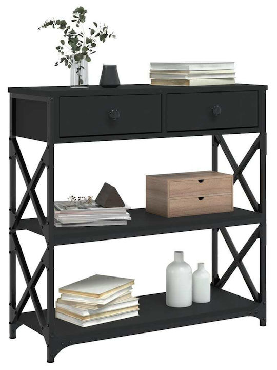 Console Table Wood & Metal Black Velvet-Black Metal L75xW28xH75cm