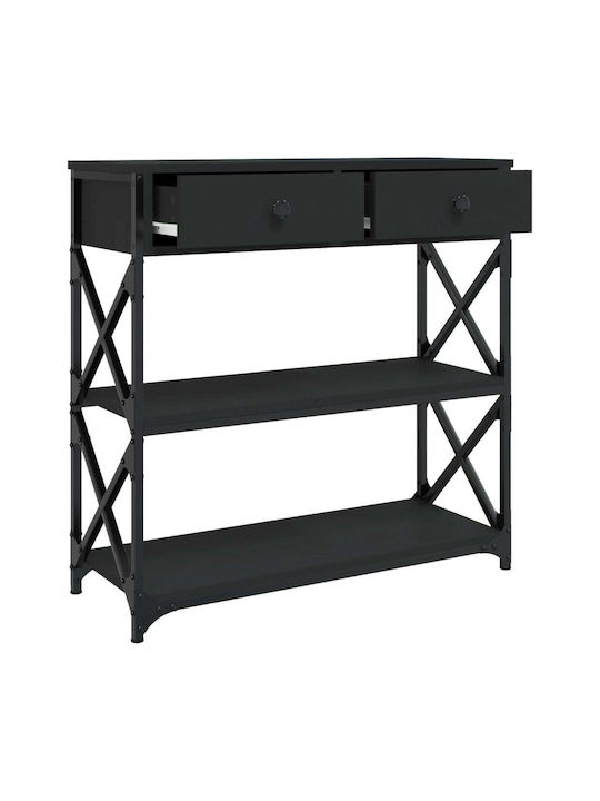 Console Table Wood & Metal Black Velvet-Black Metal L75xW28xH75cm