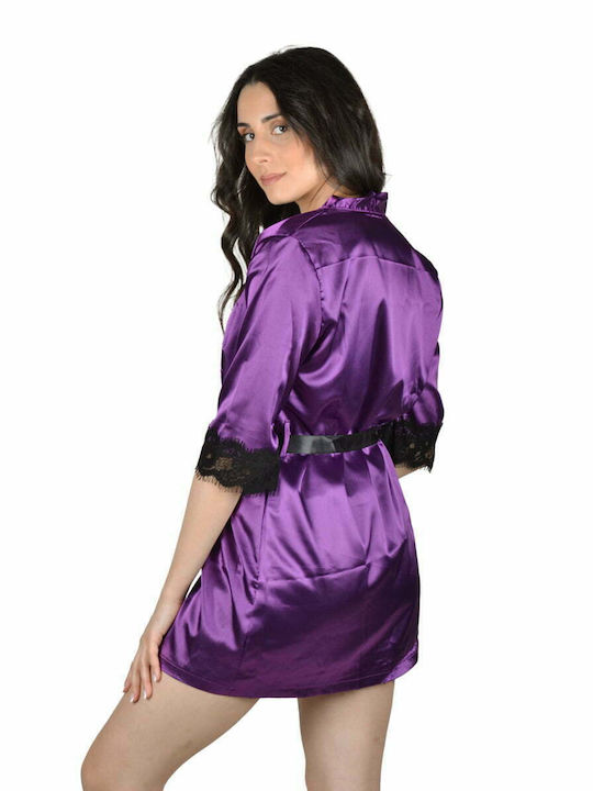 BMB Winter Damen Satin Robe Purple